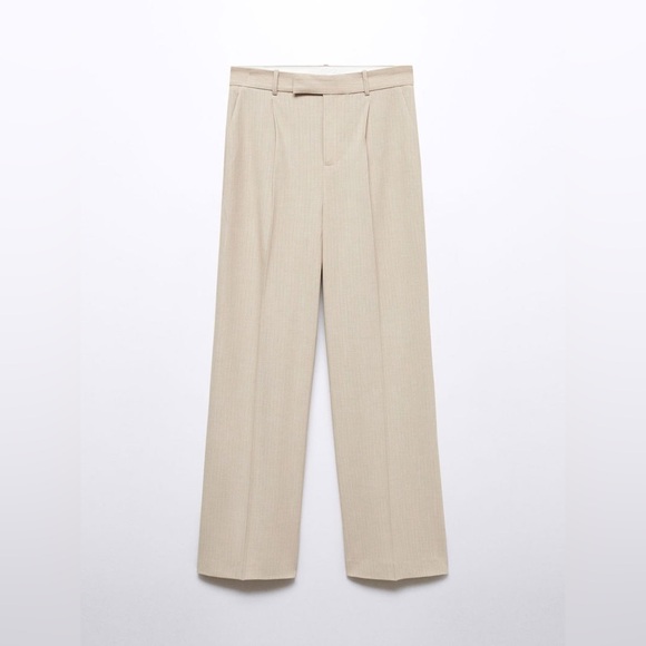 Mango Pants - NEW Mango Striped Trousers-Size 12-Beige with Light Blue Stripe